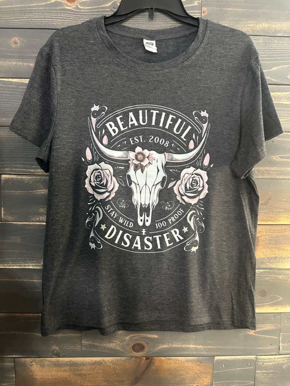 NWOT Women’s Dark Gray Graphic Tee - Floral Skull Design